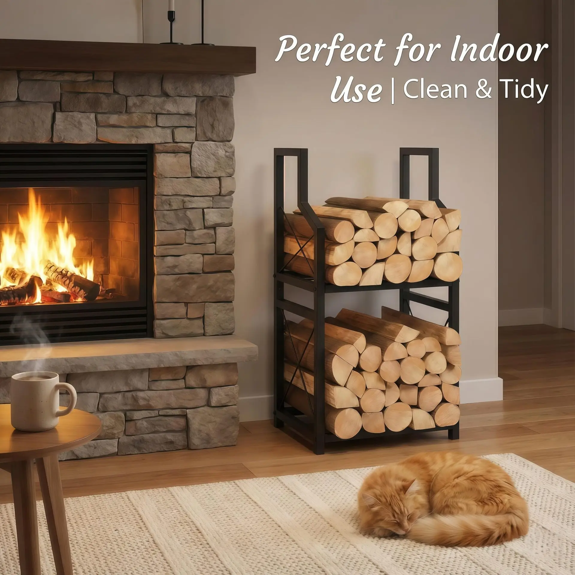 Indoor Firewood Rack Log Storage Holder Outdoor Winter Heating Wood Stack Organizer Fireplace