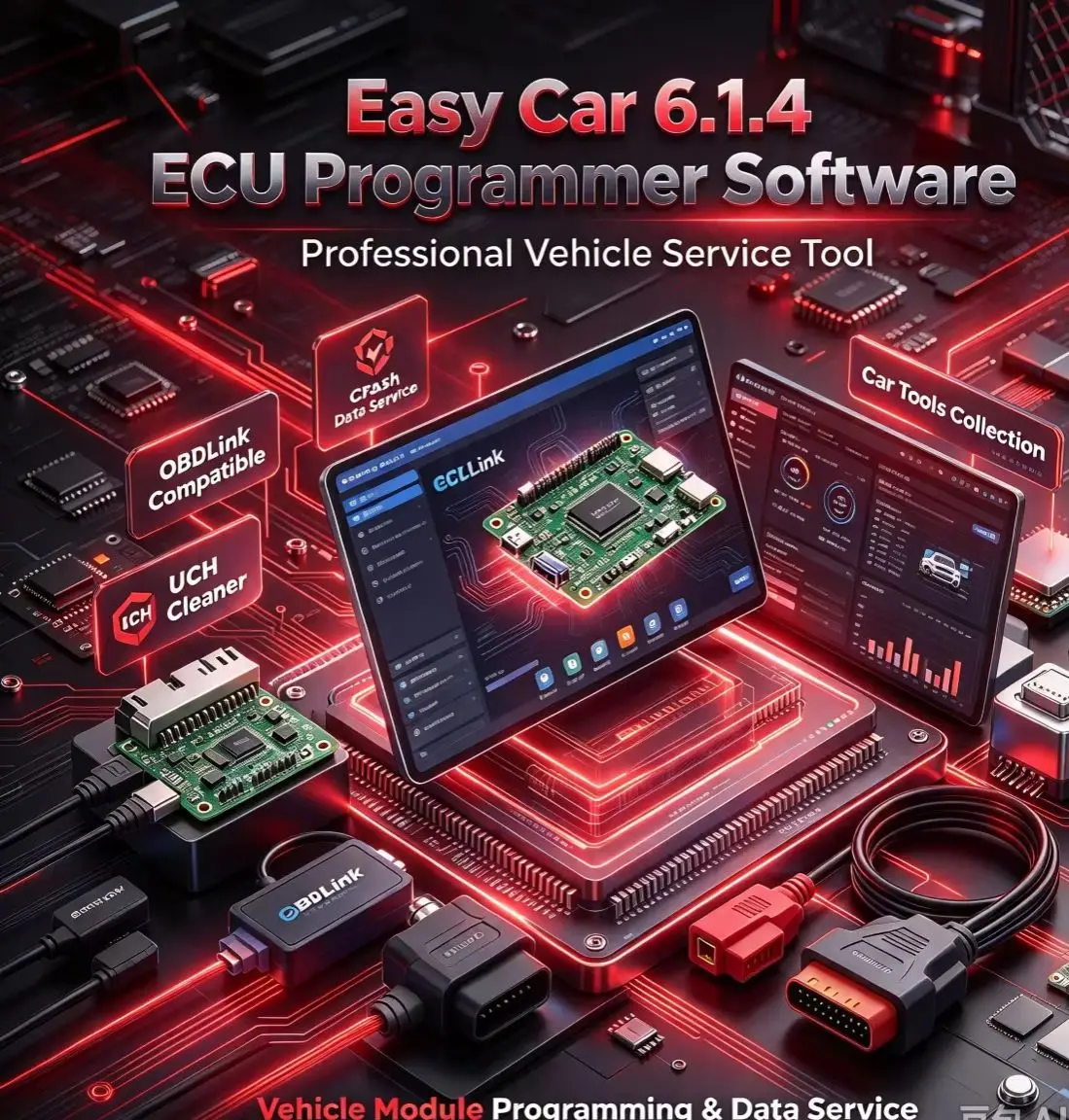 Easy Car 6.1.4 ECU Programmer Software Compatible with OBDLink Reolink Airbag Crash Data Clearing UCH Cleaner Car Tools