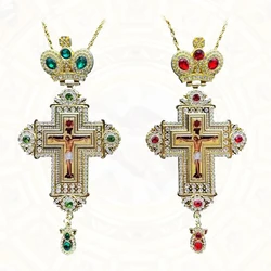 HTISOK Orthodox Cross Necklace Jesus Crucifix Pendants Gold Chain Religious Jewelry православным крестом