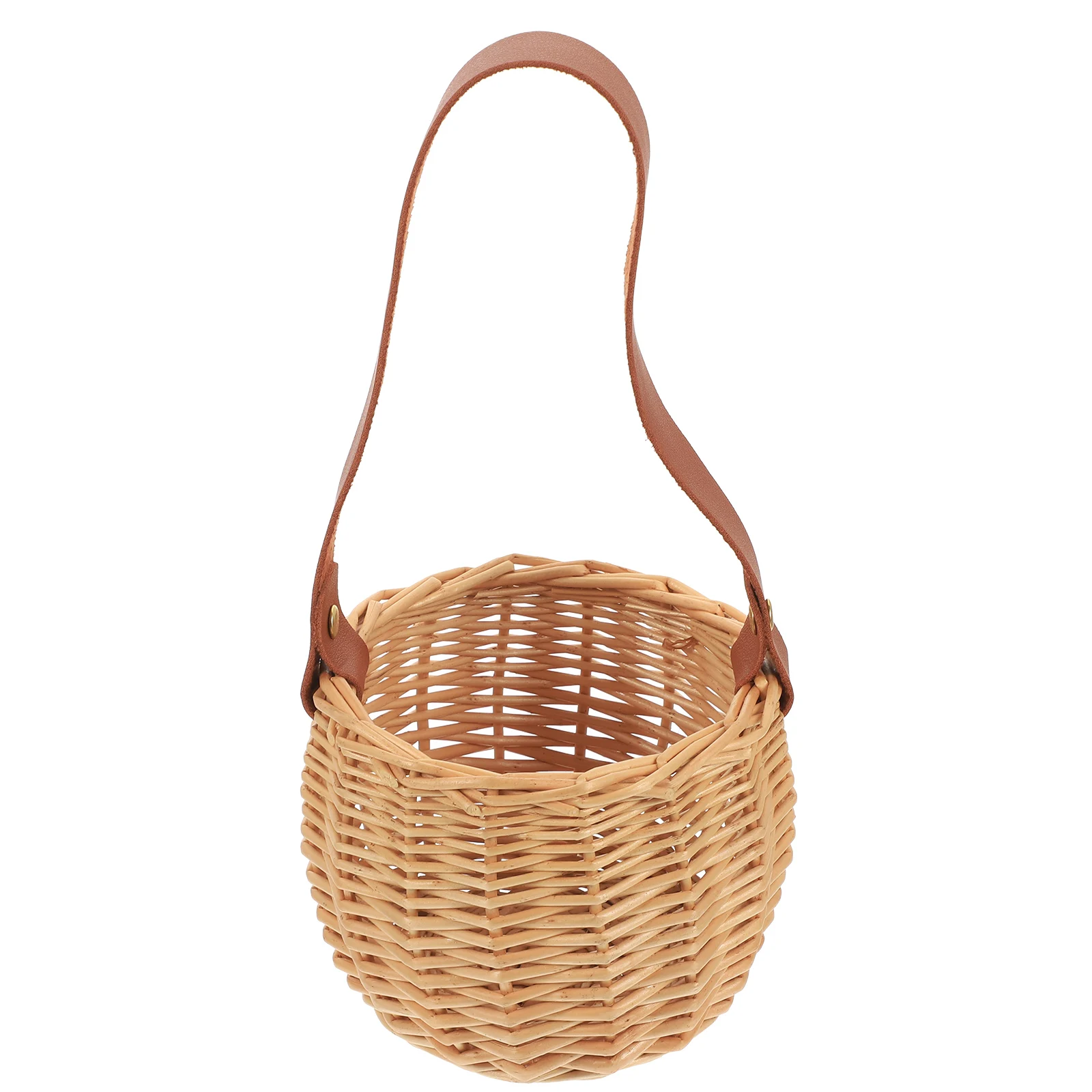 

Rattan Handbasket Woven Basket Simple Storage Home Decorative Picnic Flower Child Size Lightweight Material