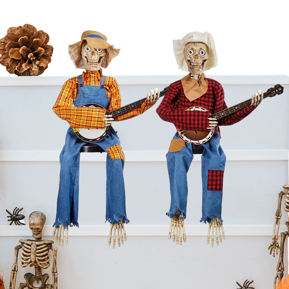 

Halloween Animated Banjo Skeletons Halloween Glowing Skeleton Decoration Funny Spooky Skull Decoration Halloween Indoor Decor