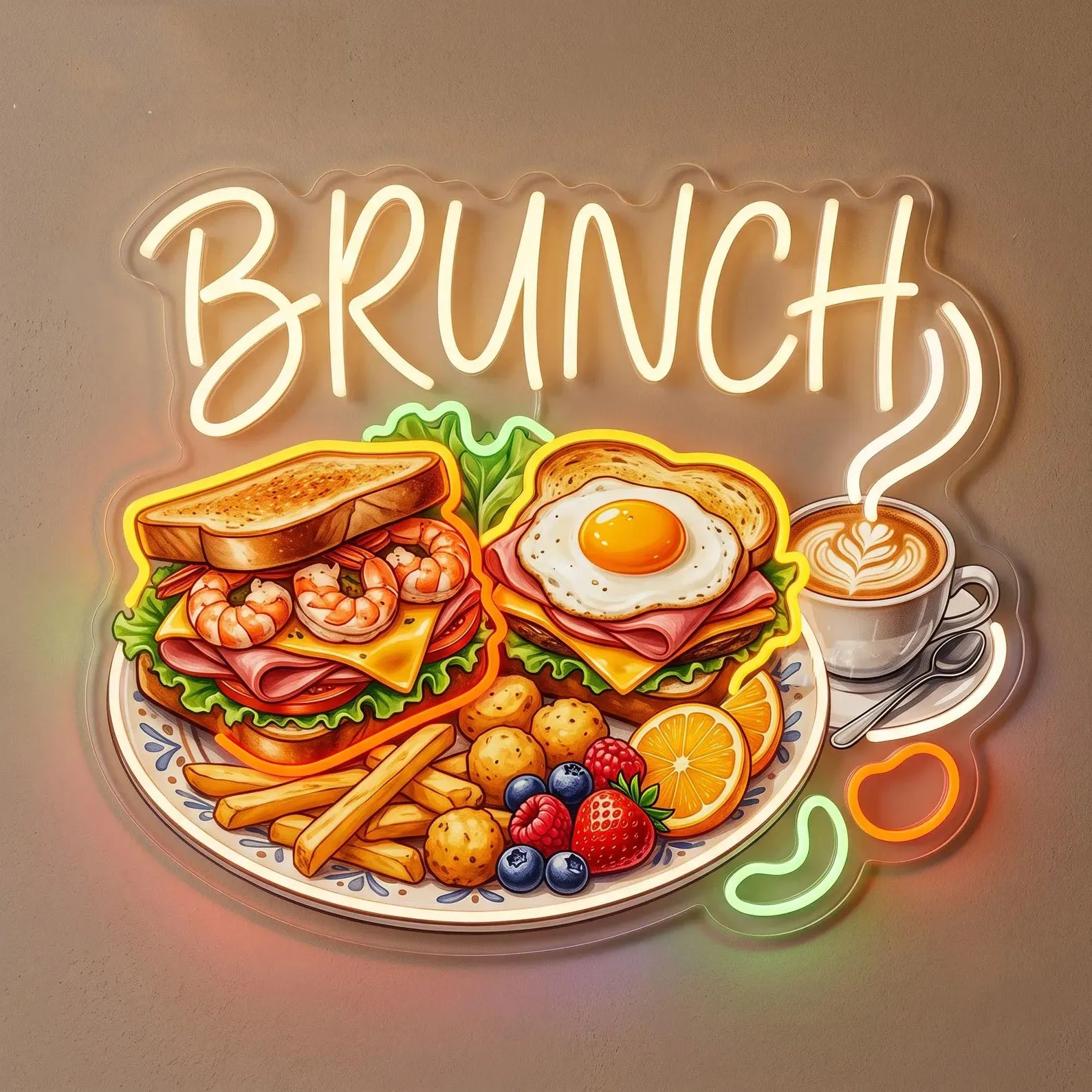 Brunch Neon Sign,Breakfast Sandwich LED Wall Decor For Cafe Kitchen,Restaurant,Business Owner Gifts,Brunch Welcome Sign