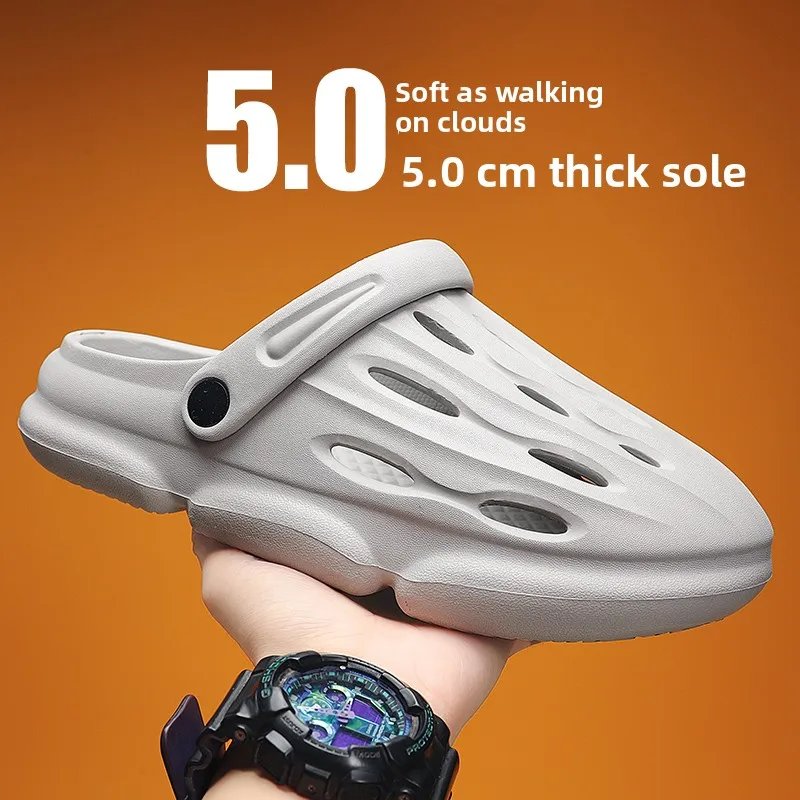 Men's Summer Outdoor Wearable Clog Shoes Anti-Slip Toe Covering Slippers Driving Beach Thick Bottom Sports Sandals
