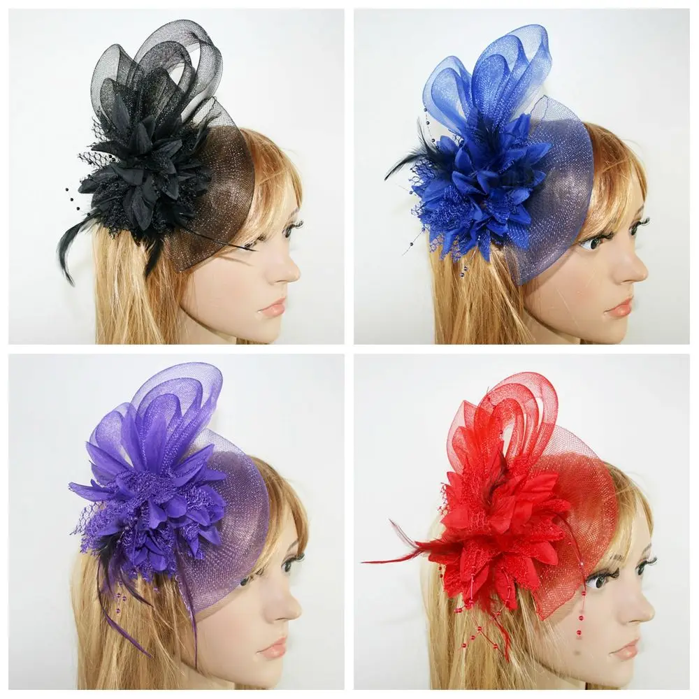 Latin Dance Performance Fascinator Brooch Bridal Hairpin Headdress Wedding Hair Accessories Feathers Hair Clip Wrist Flower