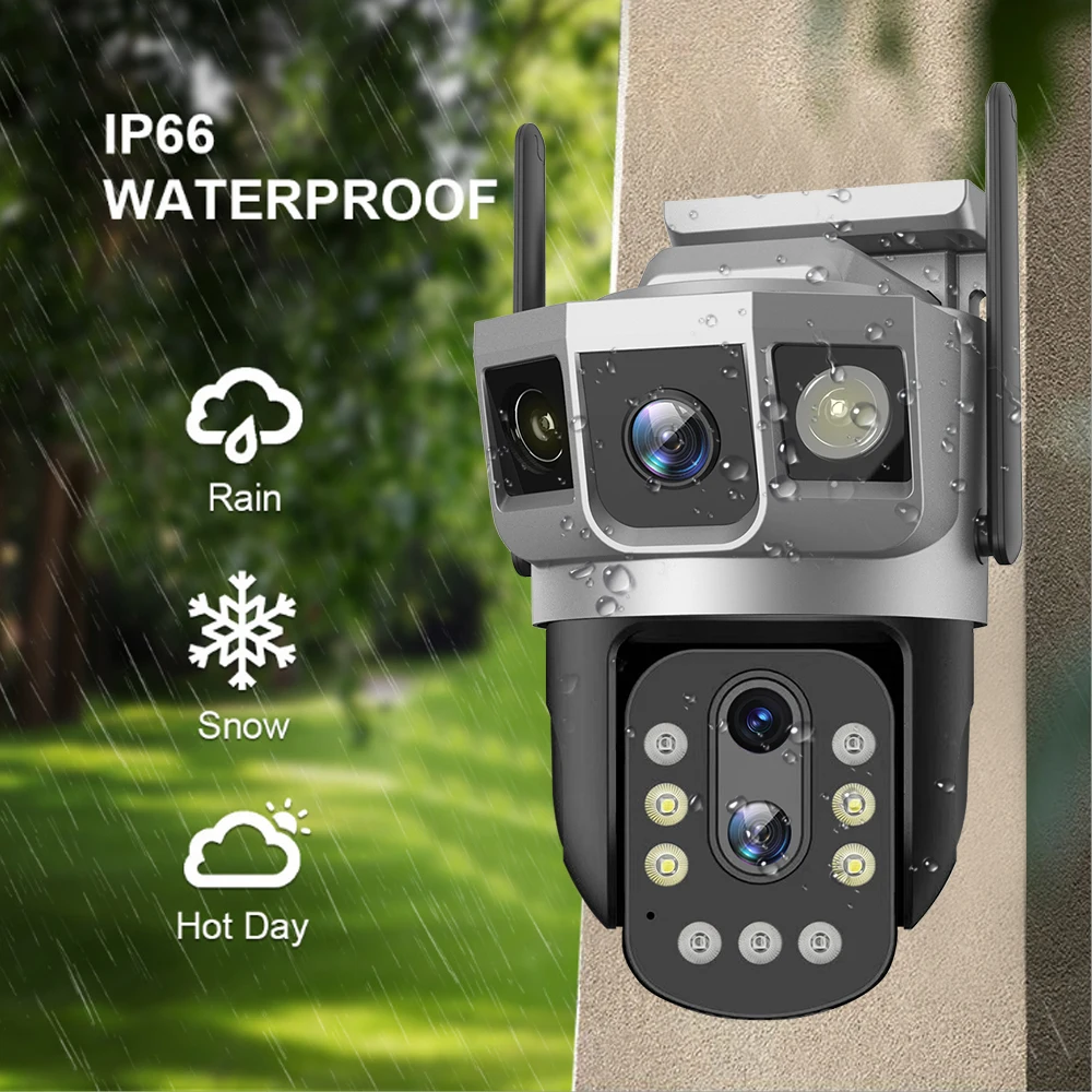 4G IP Camera With 4G Sim Card 12MP 6K Triple Screens Optical Zoom PTZ Motion Detect Color Night Vision V380 Pro Security Monitor