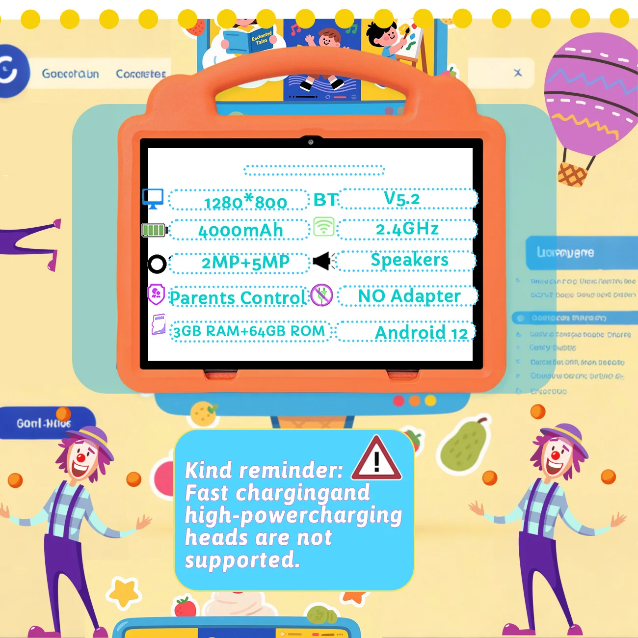 New Cartoon Pattern Kids Tablet 10.1 Inch Android Learning Education Games Tablets with Parent Control ，Children's Gifts