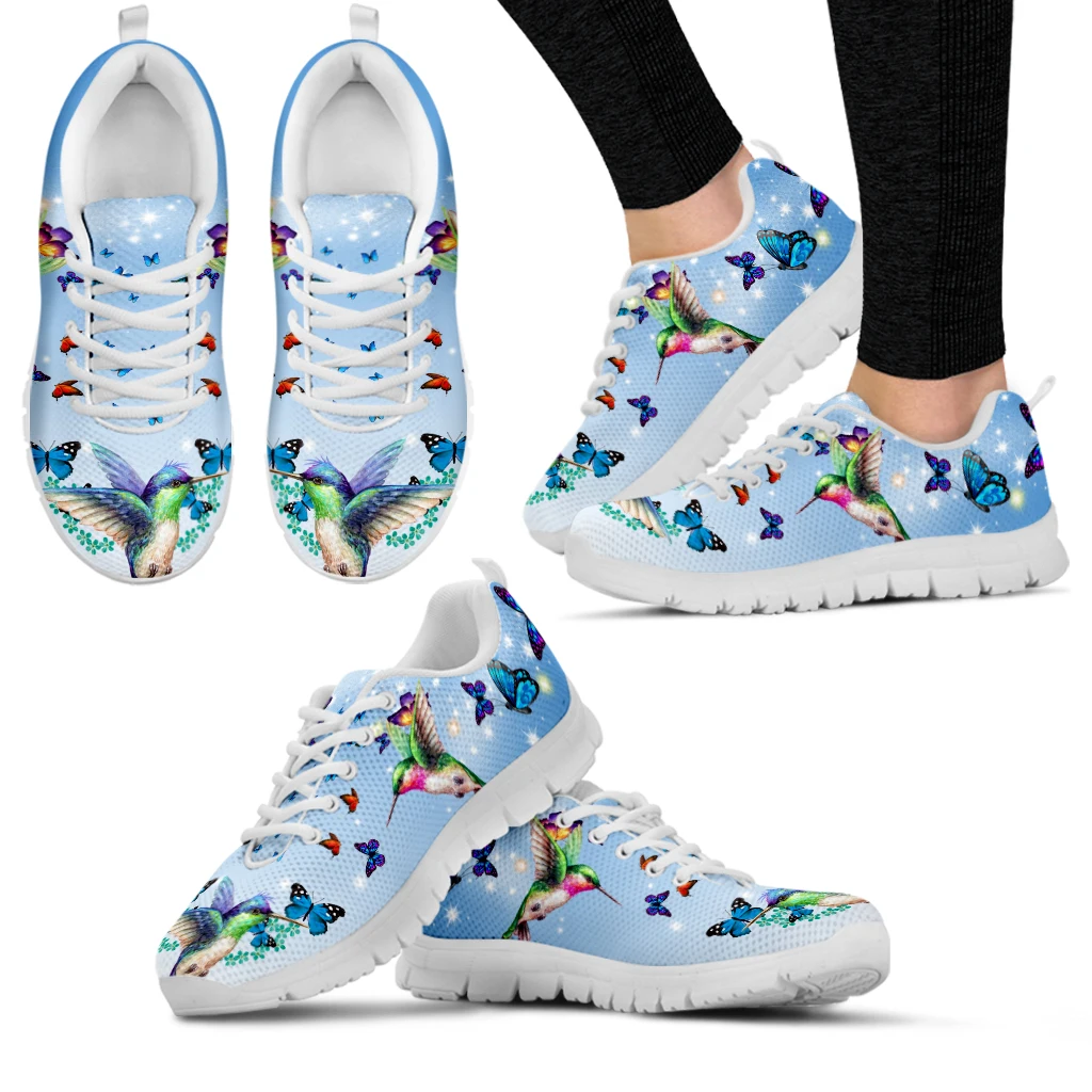 INSTANTARTS Hummingbird Designs Comfortable Women's Sneakers Butterflies White Soft Sole Casual Sneakers Insect/animal Flats Hot