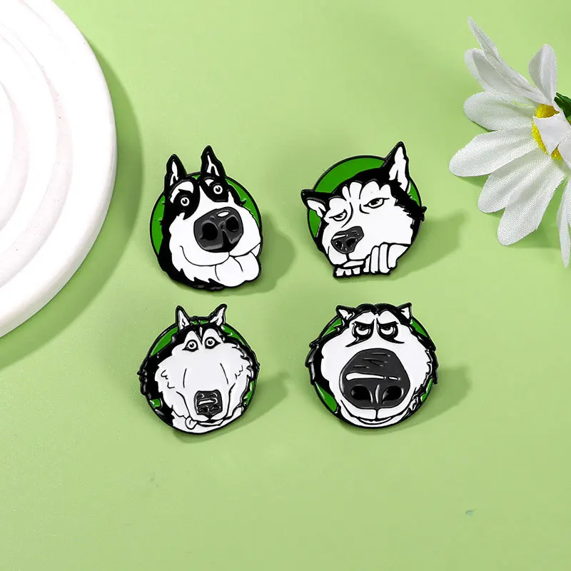 Cartoon Silly and Dull Husky Pin Creative Cold and Cute Dog Brooch Bags and Backpacks Metal Enamel Badge Jewelry Gift Wholesale