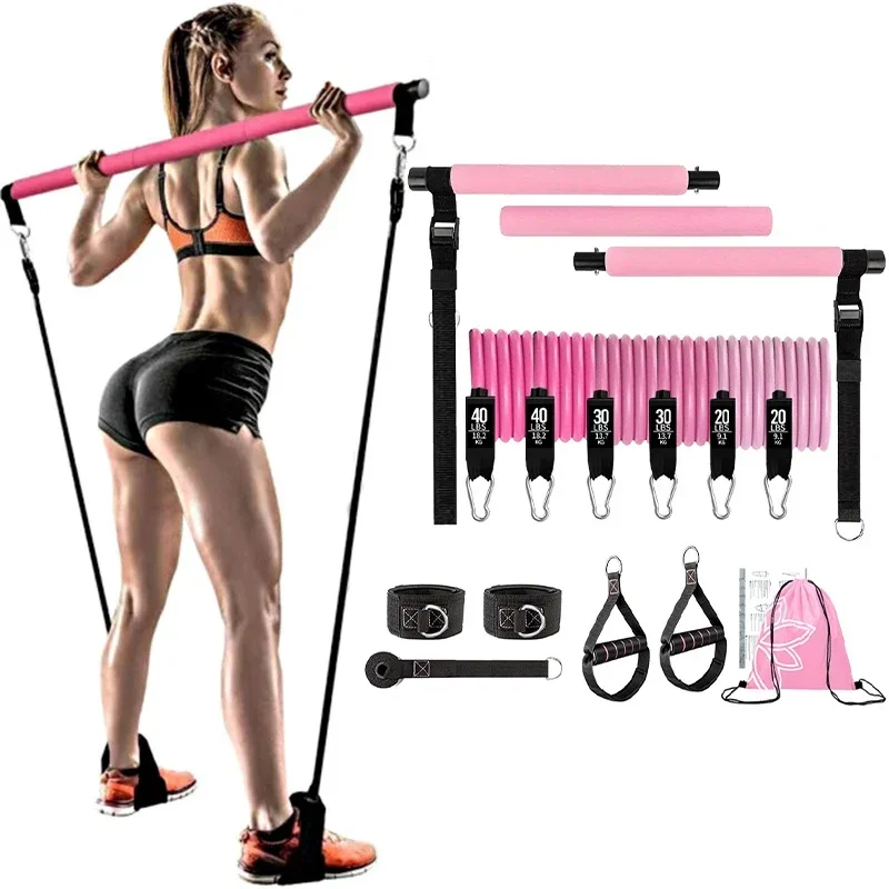 

Pilates Pilates Bar Kit w/Resistance Bands Set Fitness Stick Pull Rope Bodybuidling Workout Bar Elastic Bands Exercise Equipment