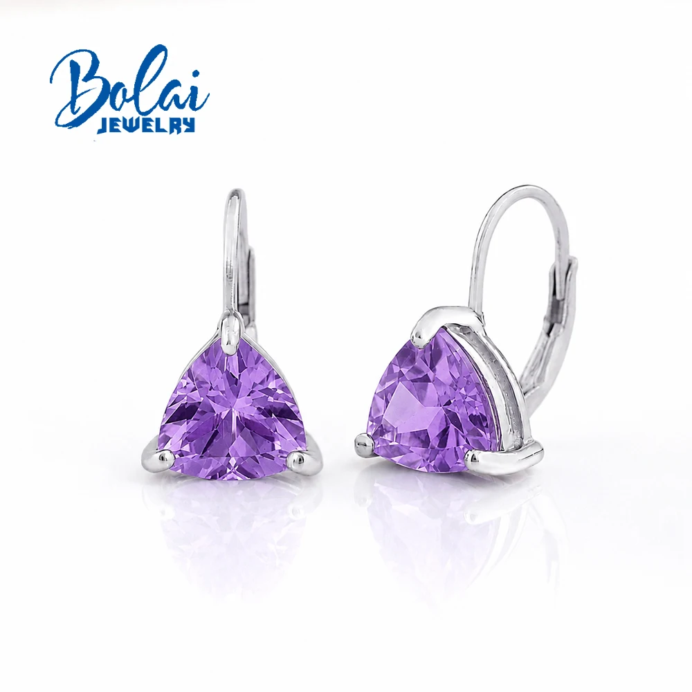 Classic 925 Sterling Silver Natural amethyst February Birthstone Women's Clasp Earrings Gemstone Fine Jewelry for Birthday Gift