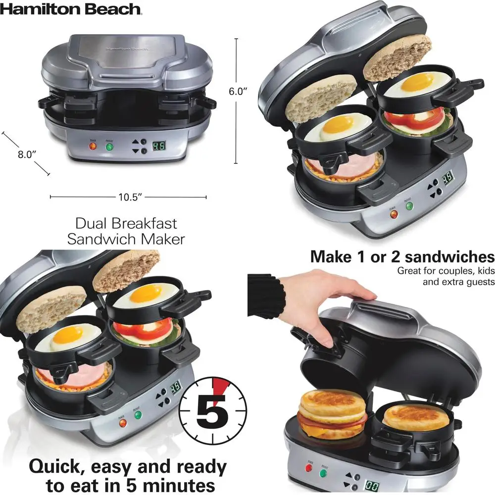 

5-минутная сэндвичница с двумя отделениями и таймером, съемная антипригарная яйцеварка, можно мыть в посудомоечной машине