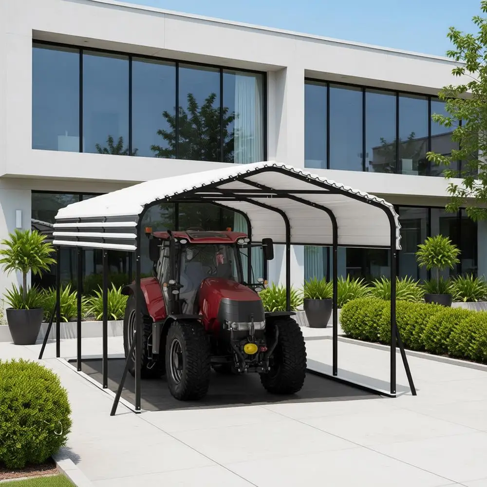 

Sturdy 10x15 Galvanized Steel Carport with Reinforced Base for Vehicle and Boat Storage