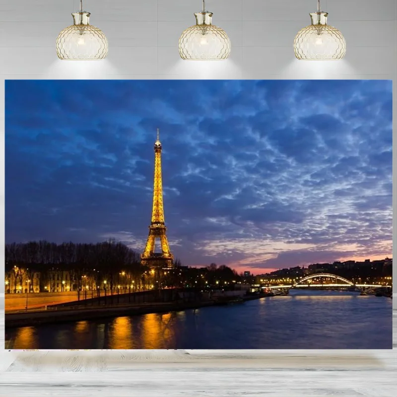 Travel Nightscape Photography Background French Paris Eiffel Tower  Sky Artistic Portrait Photo Props Banner Decoration Backdr