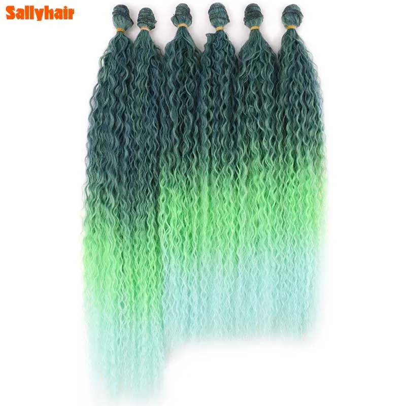 Sallyhair Long Synthetic Afro Kinky Curly Hair Bundles 6Pcs/Lot 24/26/28/ Inch Soft Omber Green Blue Wavy Hair Bundles For Women