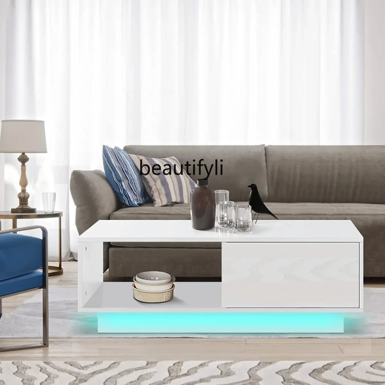 New Arrivals D06 LED luminous coffee table, living room household wooden simple light luxur small apartment luminous coffee tabl