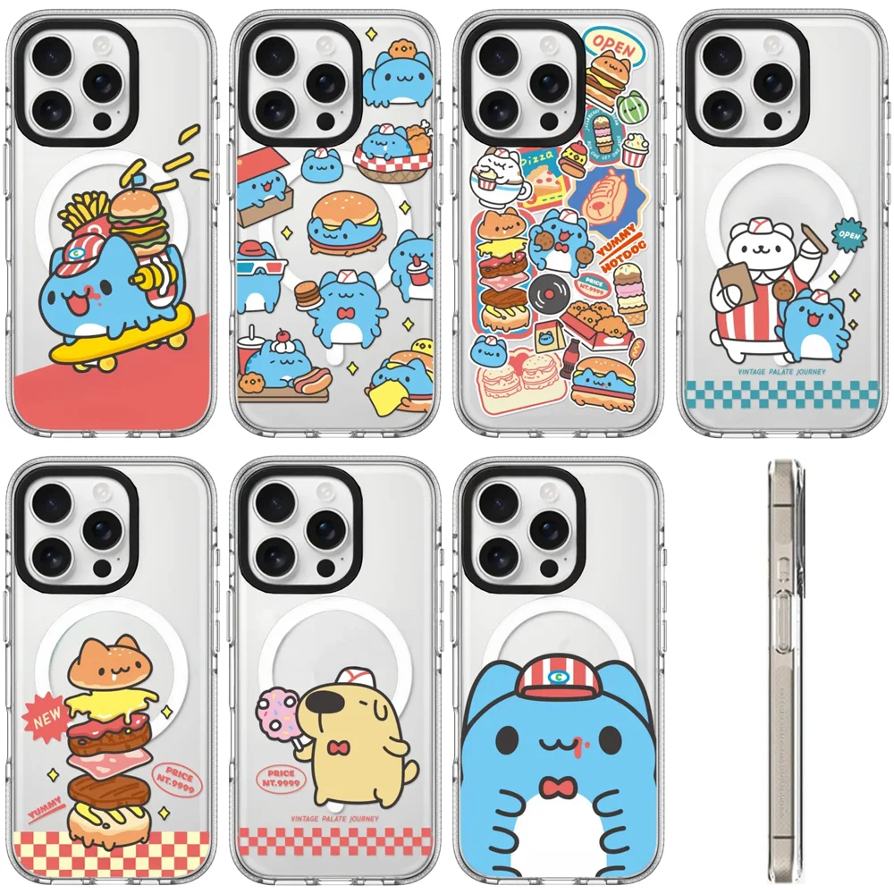

Cartoon Hamburger Transparent Border Magnetic Phone Case Cover for IPhone 16 15 14 13 Pro Max Case