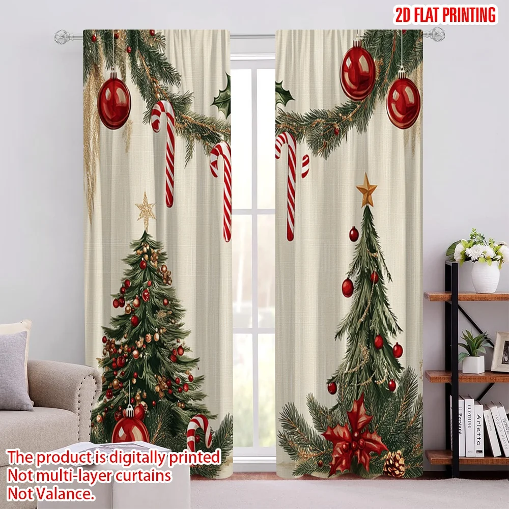 2pcs,2D plane printing Curtain Fabric Christmas Decorations Holiday Festive (4) Versatile Durable Polyester (without rod) Gifts