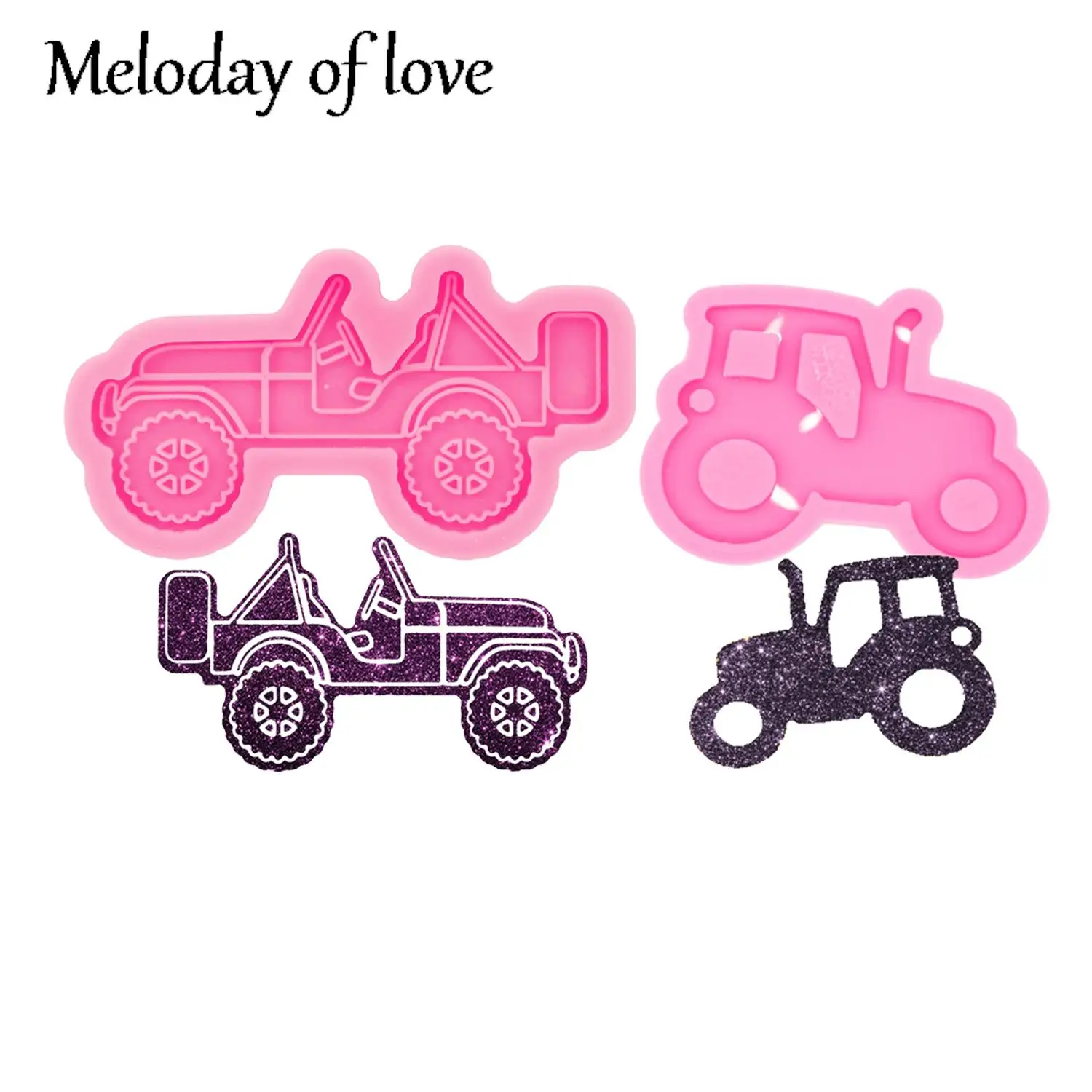 Glossy Car/Bus/Pickup Truck/Train/Tractor Keychain Mold Epoxy Resin Crafts, Silicone Chocolate Fondant Sugarcraft Mould DY0418