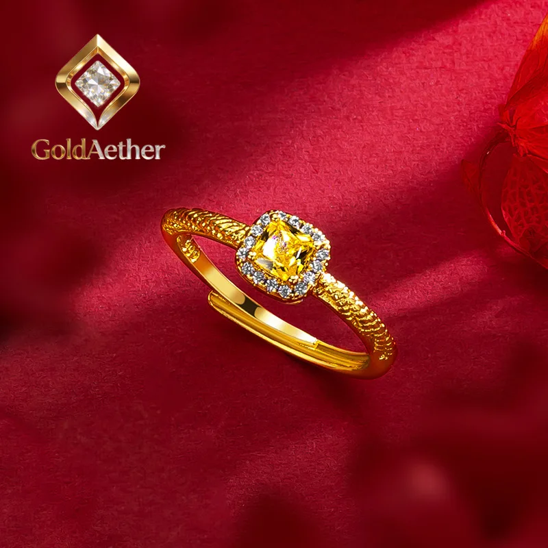 

GoldAether Women's Light Luxury Flash Small Candy 9999 24K Real Gold Yellow Diamond Necklace Bracelet Ring EarnailHigh Grade Fee