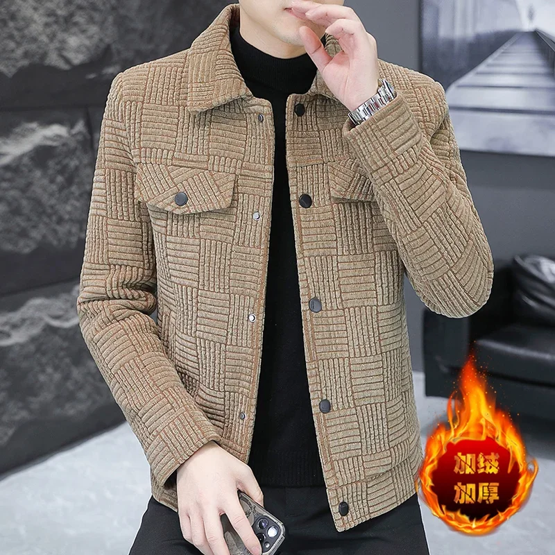 

2023 Winter Plaid Wool Blends Jackets Men Slim Fit Casual Business Woolen Trench Coat Social Streetwear Overcoat Men Clothing