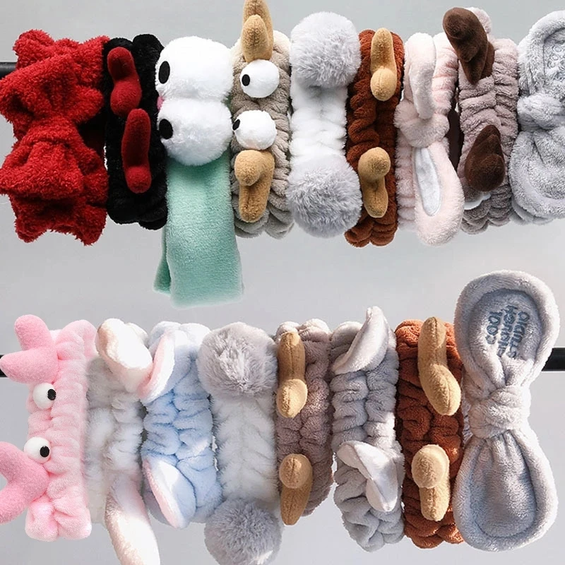 Women Coral Fleece Elastic Hair BandsSoft Wash Face Hairbands Bow Headband Hair Accessories Girls Sweet Cute Headwear