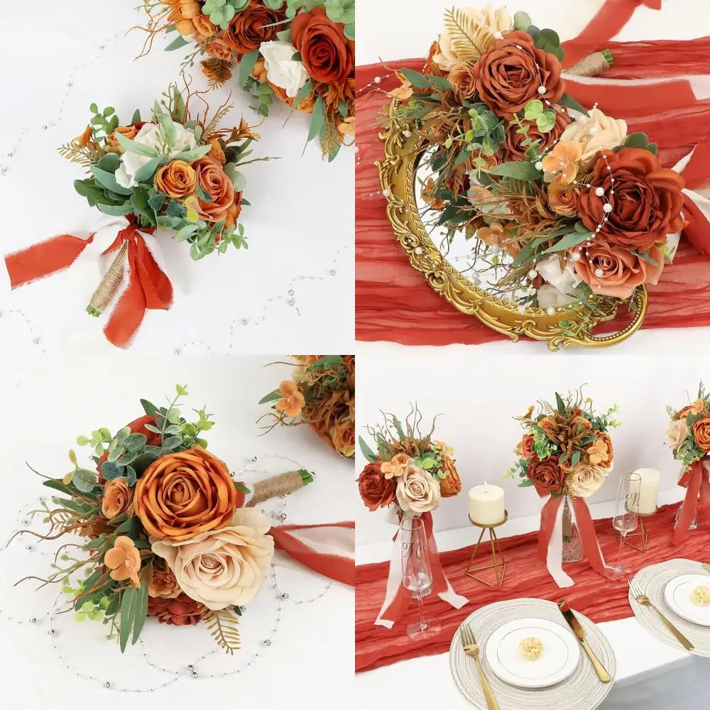 

Набор из 4 предметов: 9 искусственных букетов подружки невесты для свадьбы, юбилеев и центральных украшений из терракота.