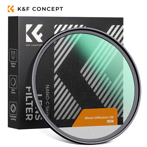 K & F Concept 1/1 1/2 1/4 1/8 filtro de lente de cámara de difusión de niebla negra 49mm 52mm 58mm 62mm 67mm 72mm 77mm 82mm con paño de limpieza