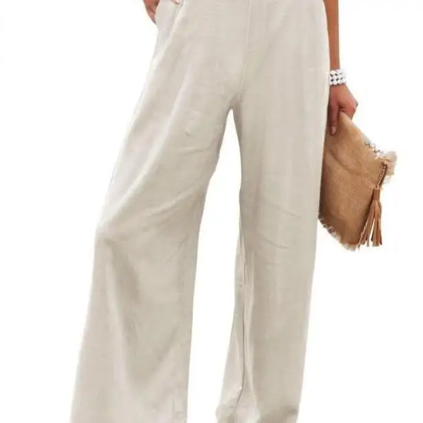 กางเกงผ้าลินินลำลองทรงตรงสำหรับผู้หญิง สไตล์ใหม่ล่าสุดสำหรับฤดูใบไม้ร่วง ไม่มีซิป