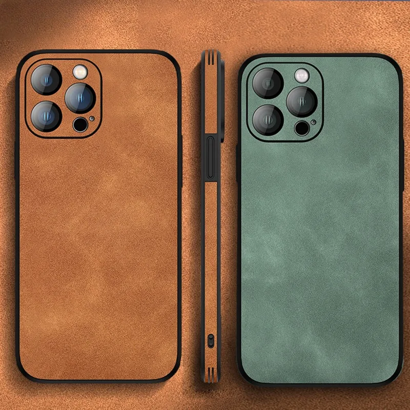 

Luxury Matte Soft Leather Phone Case for IPhone 16 15 14 13 12 11 Pro X XR XS Max SE Lens Protection Shockproof Silicone Cover