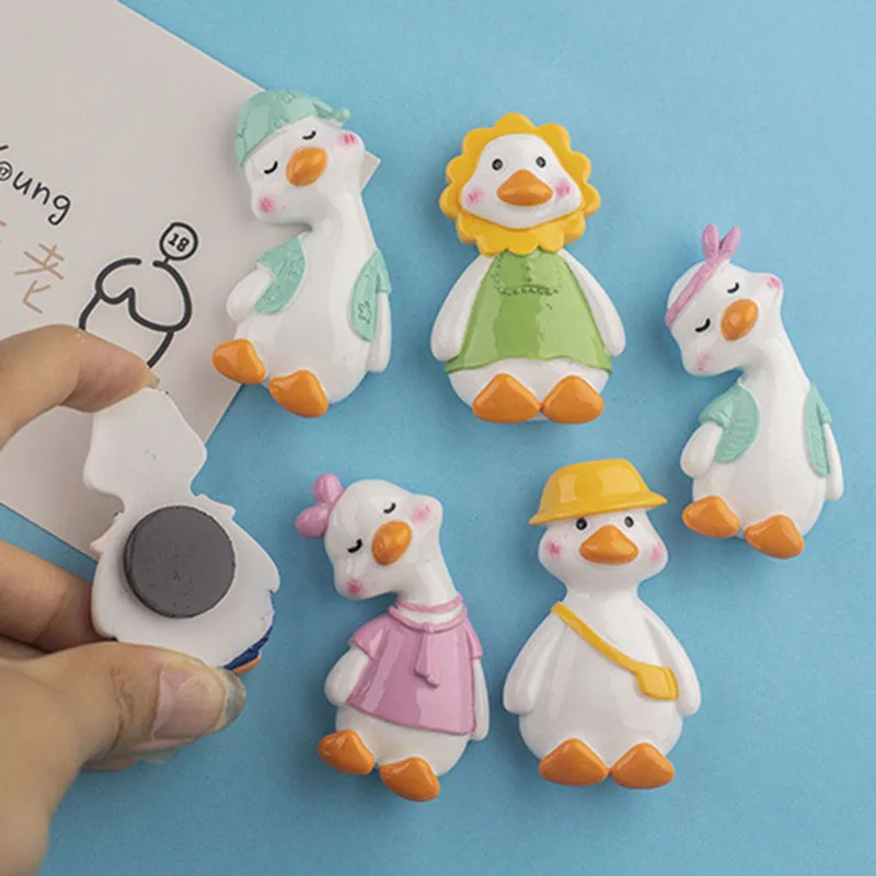 Simple Creative Cartoon Cyber Star Cute Crooked Necked Duck magnetic Resin Refrigerator Sticker Stereoscopic Magnetic Attraction