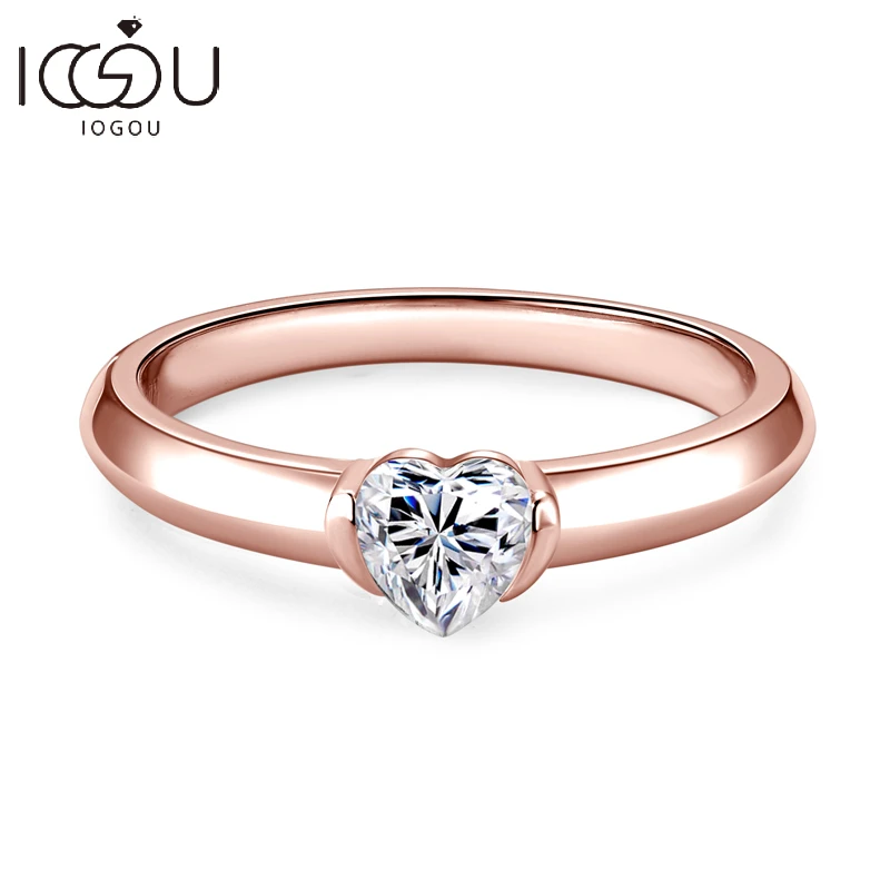 IOGOU 0.5carat Moissanite Engagement Rings for Women Silver  925 Rose Gold Color Heart Shaped Solitaire Diamond Wedding Ring