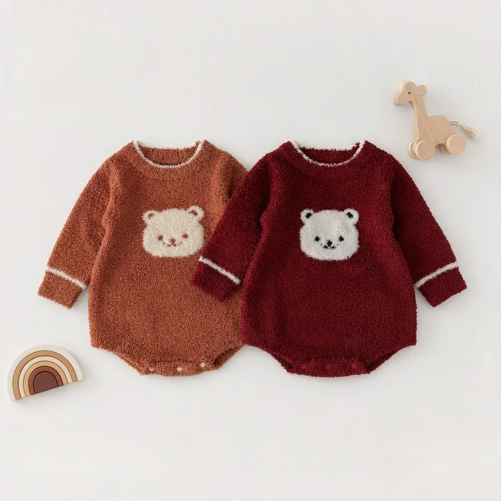 0-24M Newborn Kid Baby Boy Girl Winter Clothes Warm Baby Romper Long Sleeve Bear Print Bodysuit Thick Outfit
