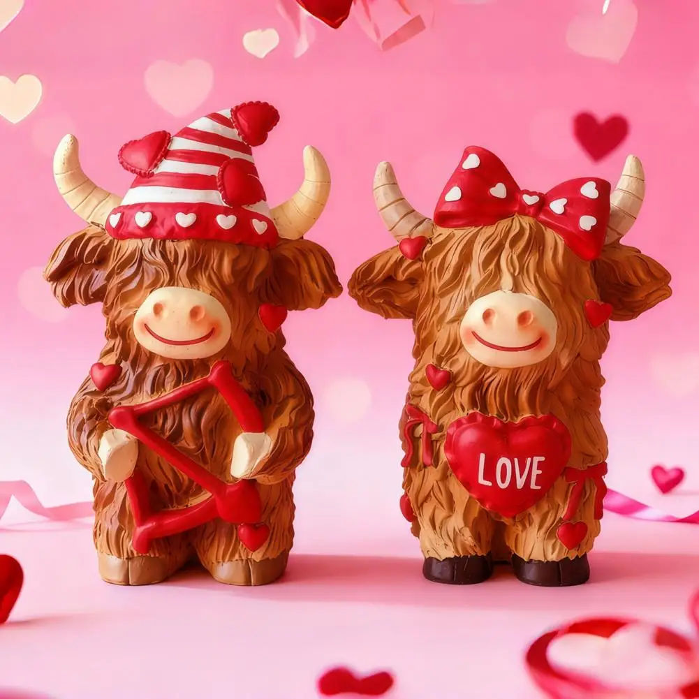 

Valentine Day Decor Valentine’s Day Highland Cow Statue Set Cute Resin Cow Figurines with Heart Cupid Arrow Garden Tabletop