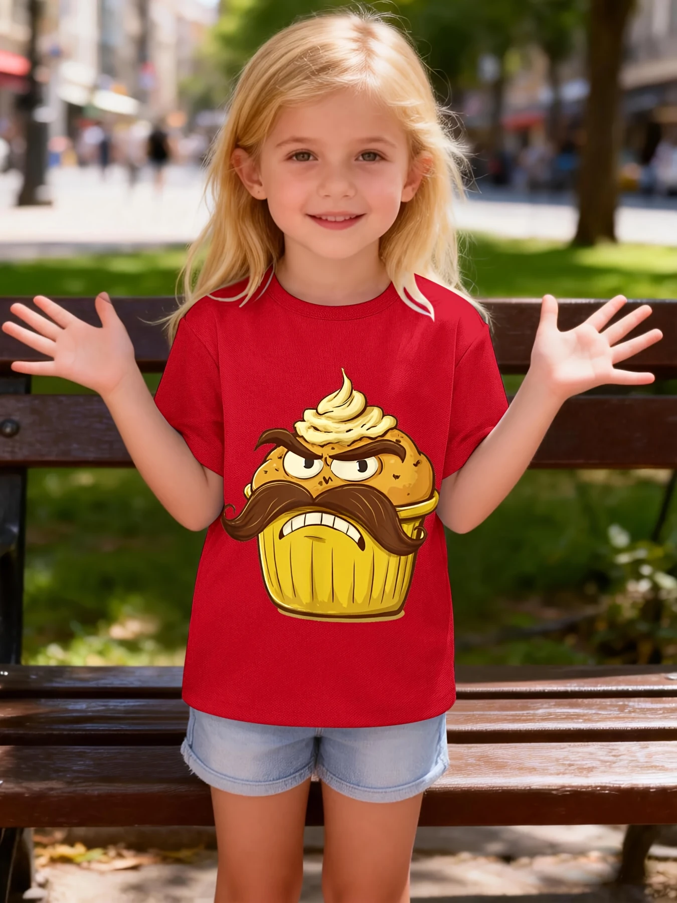 Funny Grumpy Muffin With Mustache Cartoon Dessert Graphic Print T Shirt Family Matching Boys Girls Kids Casual Short Sleeve Tops