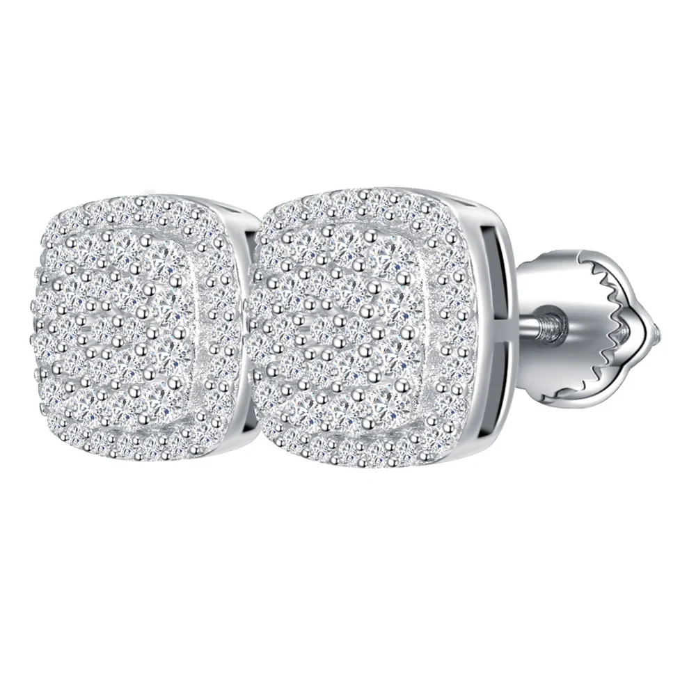 Moissanite Square Halo Stud Earrings For Women Certified 925 Sterling Silver Trendy Fine Anniversary Jewelry