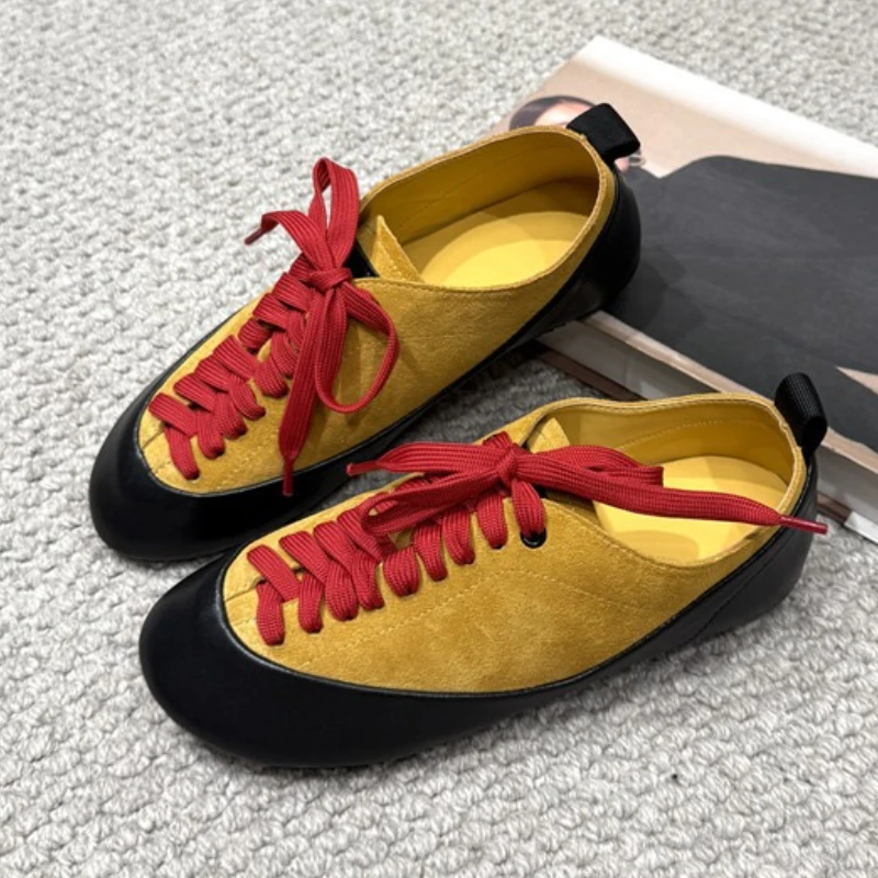 

Разноцветные дизайнерские туфли из натуральной кожи на шнуровке, женские удобные лоферы с круглым носком, легкая уличная прогулочная обувь для женщин