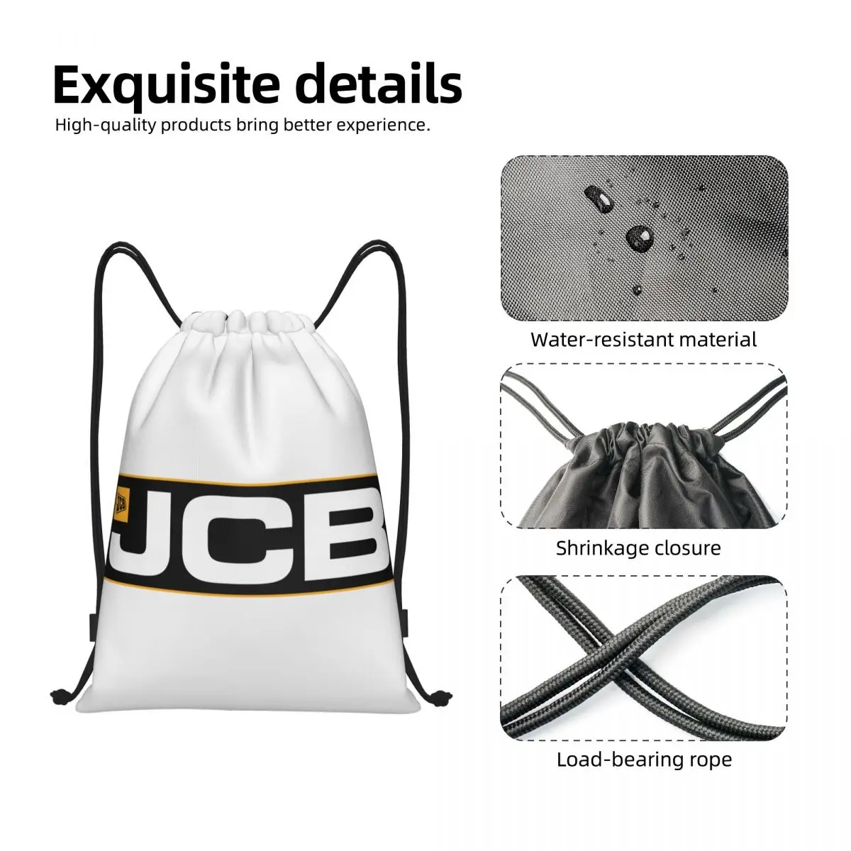 JCB Drawstring Backpack Sports Gym Bag for Men Women Shopping Sackpack