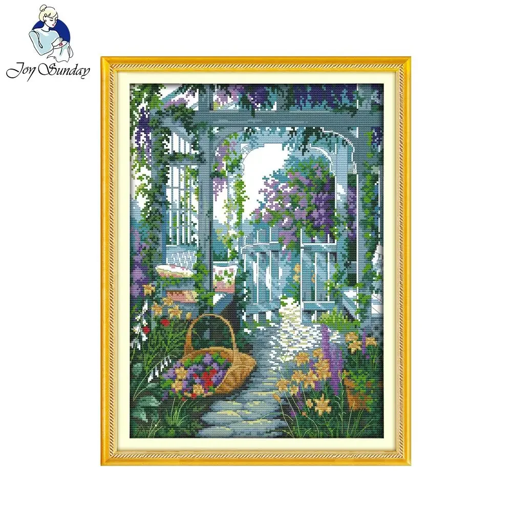 Joy Sunday scenic style The garden gate hand make cross stitch pattern kits embroidery painting for needlepoint patterns online