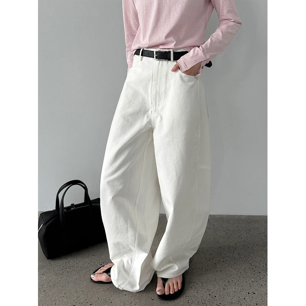 

Women Pants Solid Capris Pocket Button Zipper Fly Empire Waist Full Length None Strech Wide Leg Pants Loose Casual 2026 Spring