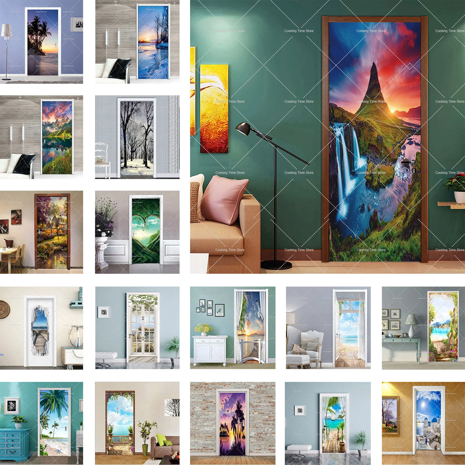 Oil Painting Scenery 3 D Door Sticker Removable Self-Adhesive Murals Stickers for Home Decor Peel and Stick Garden Wall Poster