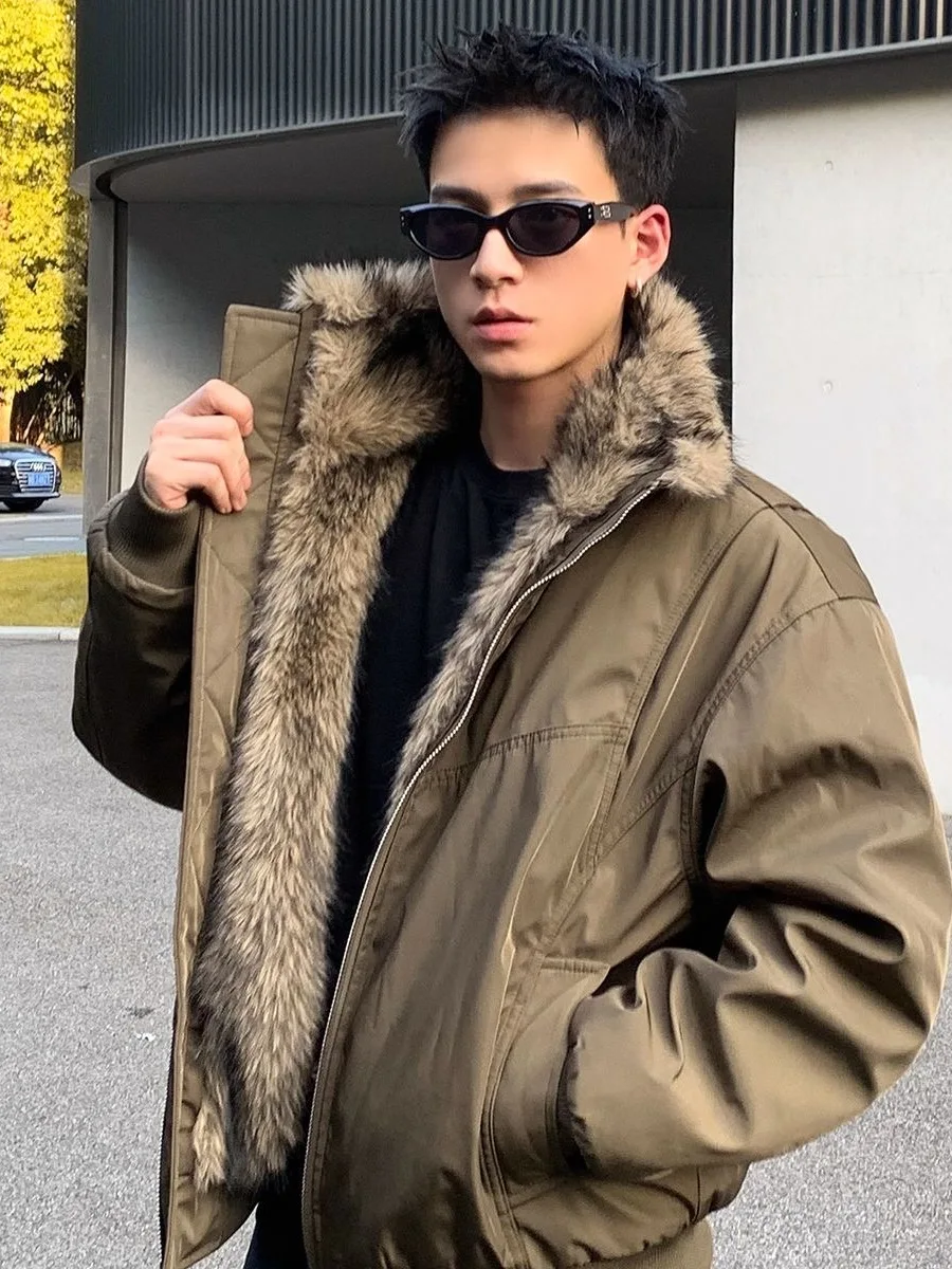 

Cleanfit Deconstructed Fce Lined Cotton Jaet Men's Loose Casual Winter Thi Warm Mountain Eagle Fur Collar Cotton Coat