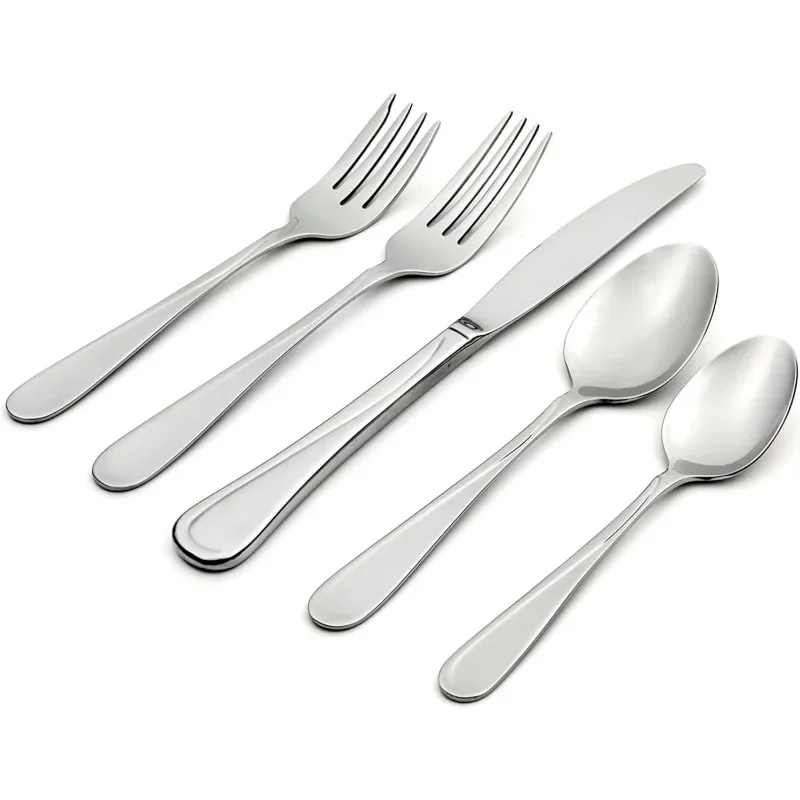 Flight 65 Piece Everyday Flatware, Service for 12, 18/0 Stainless Steel, Silverware Set, Dishwasher Safe