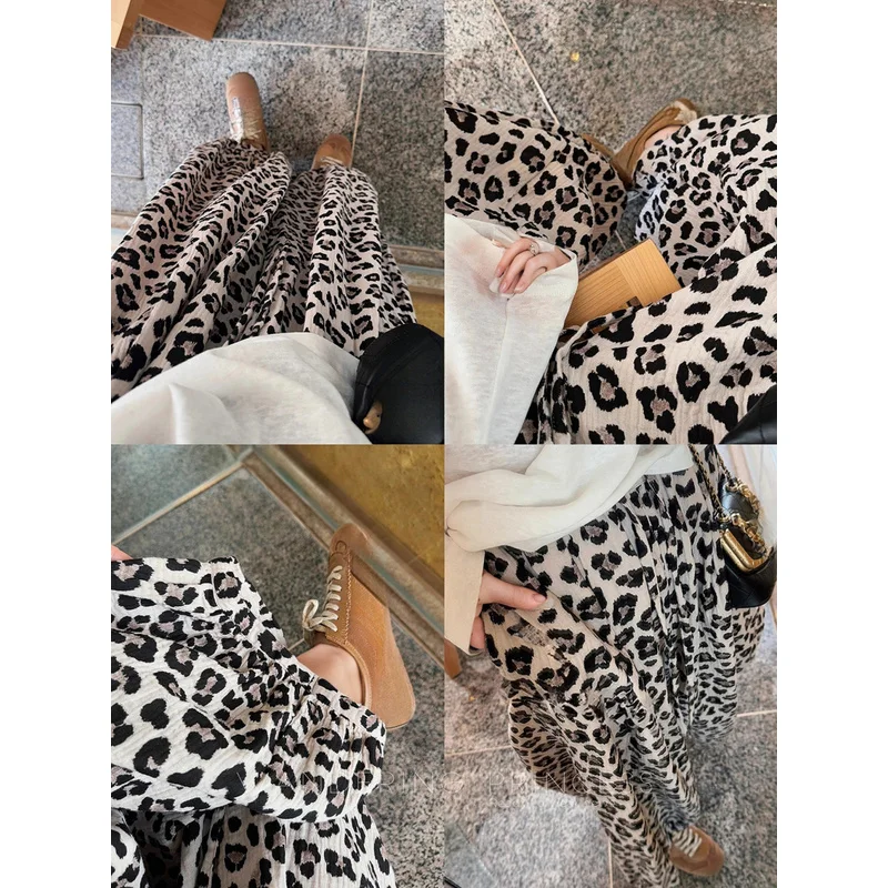 QICHE Women Leopard‑Print Cropped Wide‑Leg Pants For Office Work Street Dating Shopping Spring‑Summer Casual Female Outfits