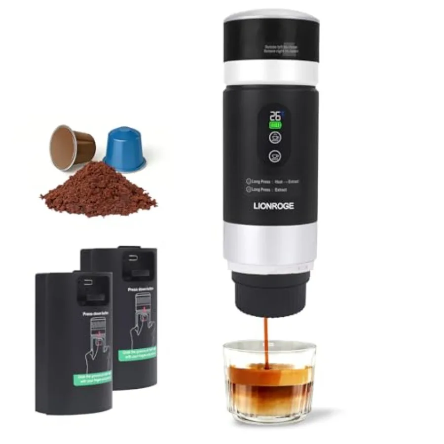 

Portable Electric Espresso Machine with Removeable Battery Mini Travel Coffee Maker 3-in-1 Car Coffee Maker Self-Heating with U