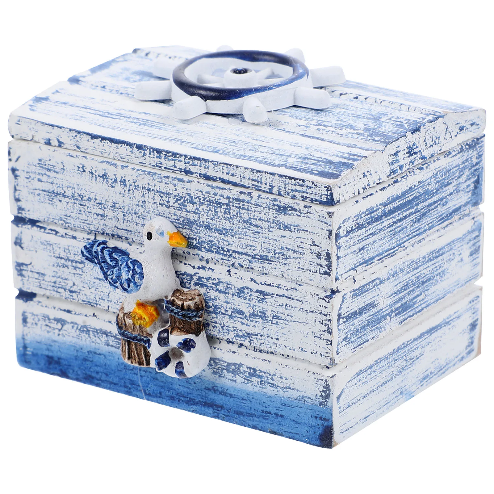 

Mediterranean Wooden Box Nautical Jewelry Holder Smooth Surface No Burrs Safe Reliable Desktop Table Decoration Small Storage
