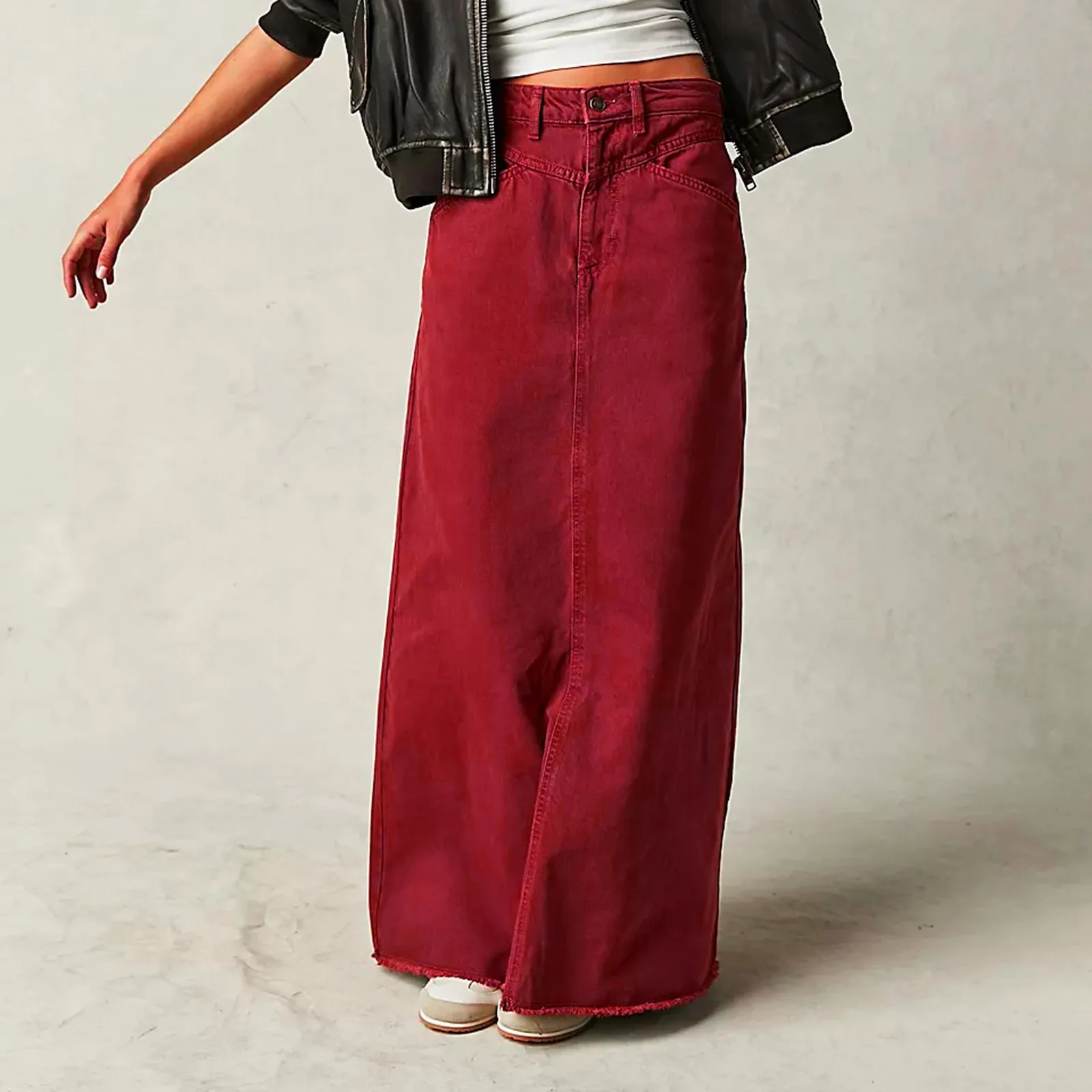 Women Vintage Denim Skirt High Waist A Line Long Wrap Hip Skirt With Button Trend Streetwear Woman Casual Comfty Clothing