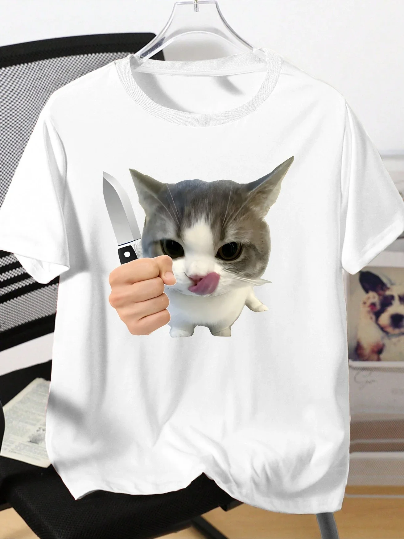 Youngsters' Playful Cartoon Cat  Graphic T-Shirt - Polyester Slightly Elastic Round Neck Short Sleeve Top for Boys & Girls