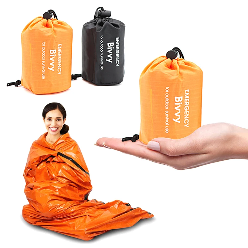 Saco de dormir de emergencia impermeable, mantas térmicas de Mylar, saco de dormir de supervivencia ligero, mantiene el calor para acampar y senderismo