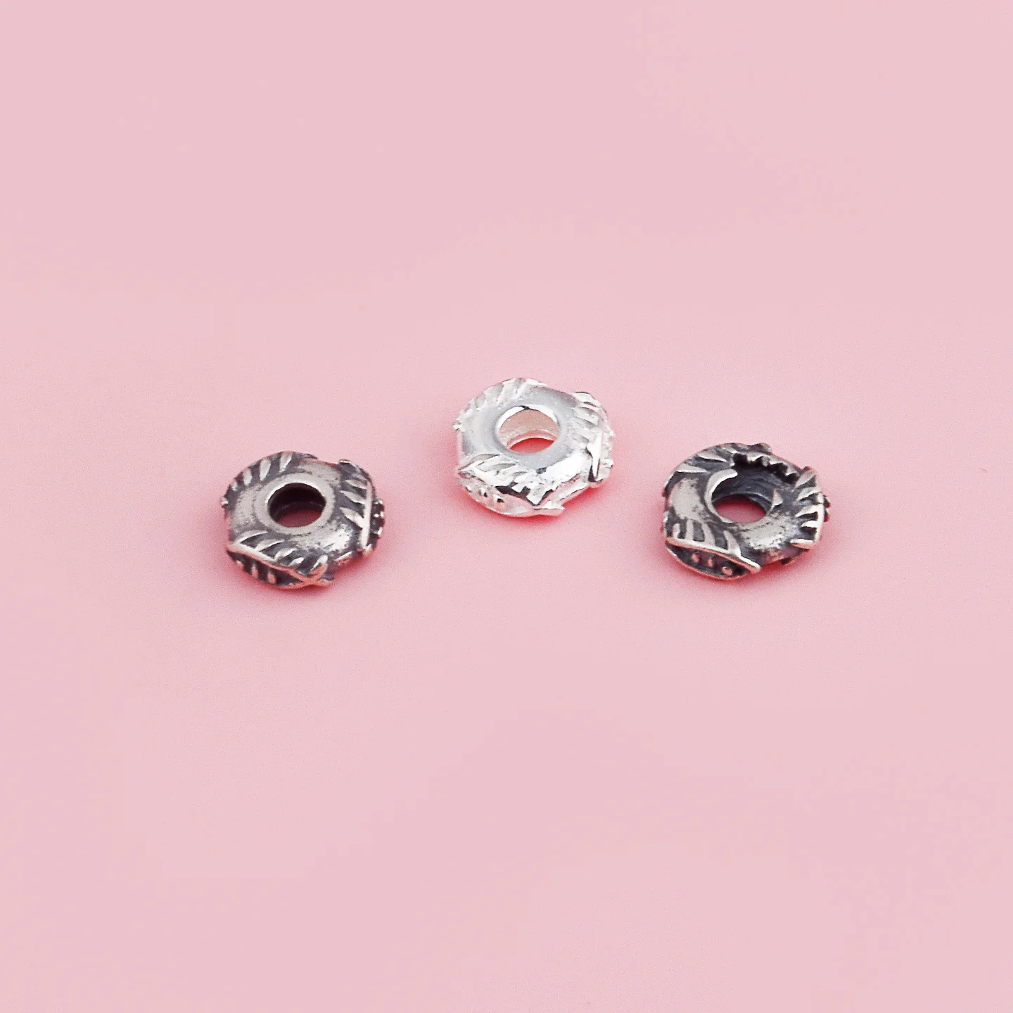 S925 pure silver vintage small fish flat bead divider handcrafted DIY string bracelet accessory