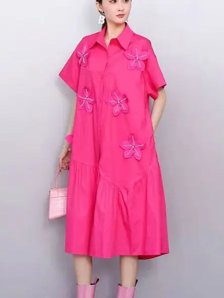 Sommer Neue frauen Lose Große Größe Perle Floral Patchwork Casual ort Sve irt Dr Pendeln Sle A-Line Midi Rock